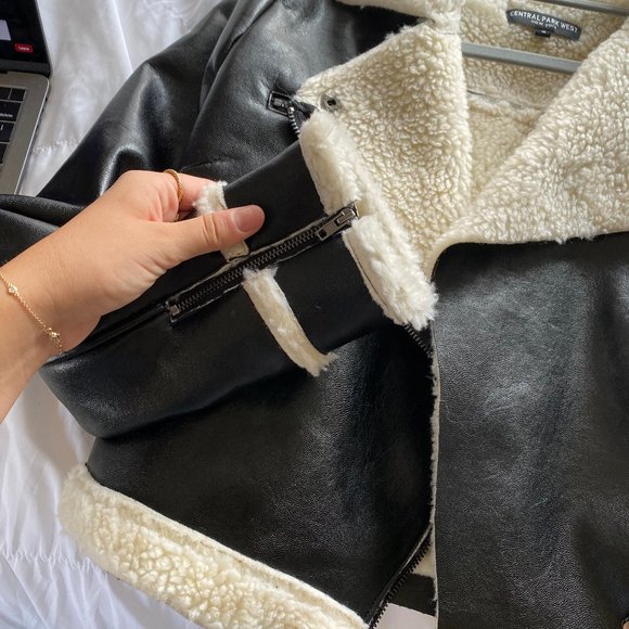 Central Park West Vegan Leather Jacket w/ Faux Shearling Sz S - Picture 2 of 5